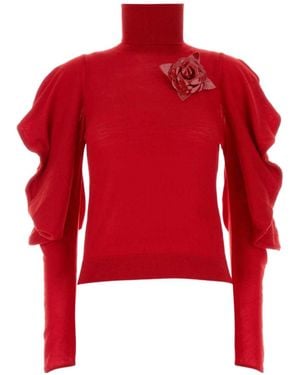 Blumarine Ruffled Turtleneck Knitted Jumper - Red