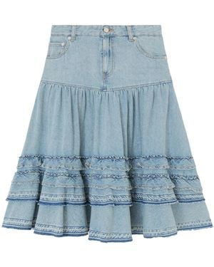 Ganni Ruffled Tiered-Hem Midi Skirt - Blue