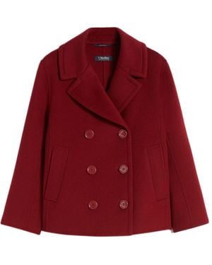 Max Mara Wool Drap Pea Coat - Red