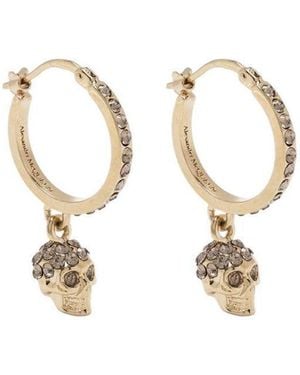 McQueen Skull Embellished Hoop Earrings - Metallic