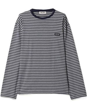 Miu Miu Striped Jersey T-Shirt - Gray