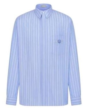 Dior Homme Logo Embroidered Striped Long-Sleeved Shirt - Blue