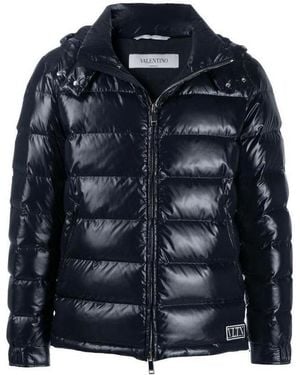 Valentino Logo Patch Hooded Jacket - Blue