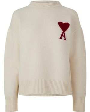Ami Paris Off- Crew-Neck Knit Top - White