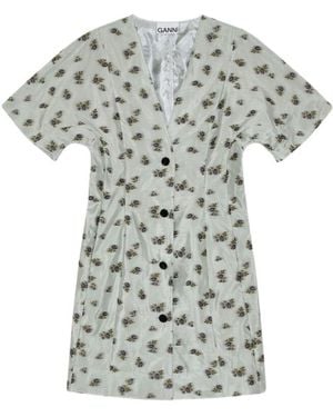 Ganni Floral Printed Mini Dress - White