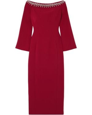 Jenny Packham Off-The-Shoulder Embellished Cady Midi Dress - Red
