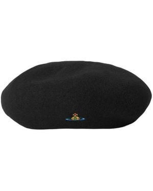 Vivienne Westwood Wool Beret With Orb Logo - Black