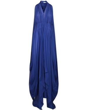 Alberta Ferretti Ruched Long Chiffon Dress - Blue