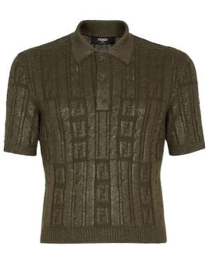 Fendi Short Sleeved Knitted Polo Shirt - Green