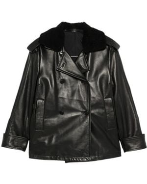 Salvatore Santoro Shearling-Collar Double-Breasted Jacket - Black