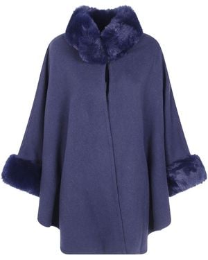 Twinset Faux-Fur Trimmed High-Collar Coat - Blue