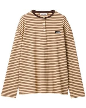 Miu Miu Striped Jersey T-Shirt - Natural