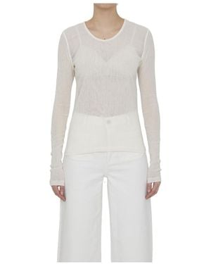 Jil Sander Long-Sleeved Crewneck Sheer Top - White