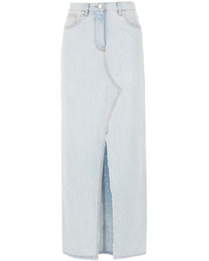 MSGM Front-Slit Denim Midi Skirt - White