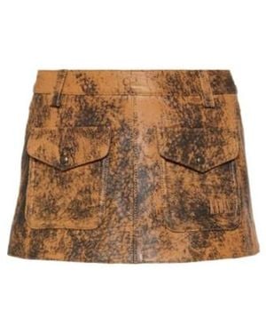 KNWLS Distressed Leather Miniskirt - Brown