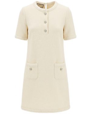 Gucci Short-Sleeves Wool Tweed Dress - Natural