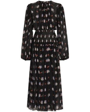 Dolce & Gabbana Small Floral-Print Long Chiffon Dress - Black