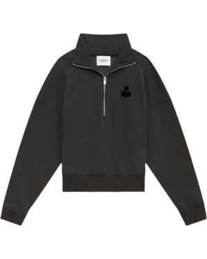 Isabel Marant Isabel Marant Étoile Ross Logo-Flocked Zip-Up Sweatshirt - Black