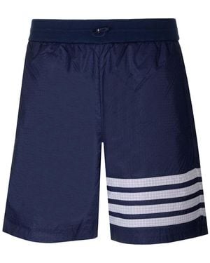 Thom Browne 4-Bar Stripe Detailed Shorts - Blue