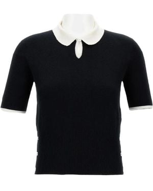 Thom Browne Keyhole Cashmere Polo Shirt - Black