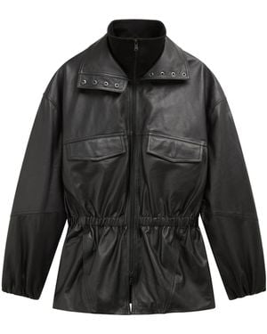 Frankie Shop Carnaby Funnel Neck Leather Jacket - Black