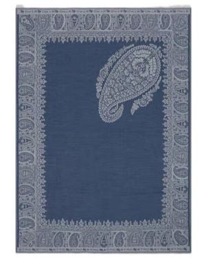 Etro Wool Throw Blanket With Floral Paisley Motif - Blue