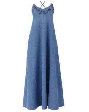 Ermanno Scervino Embroidered Denim Maxi Dress - Blue