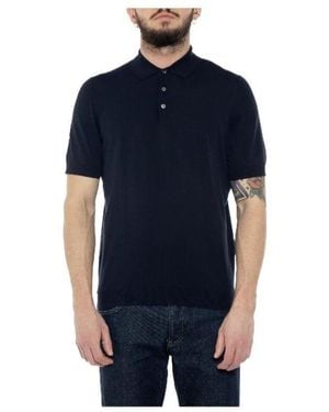 Drumohr Short Sleeved Knitted Polo Shirt - Blue