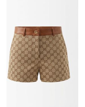 Gucci Gg Canvas Shorts With Leather Trim - Brown