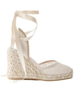 Stuart Weitzman Marguerita Grosgrain-Trimmed Leather And Crocheted Wedge Espadrilles - Natural