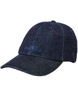 Stone Island Denim Embroidered Baseball Cap - Blue