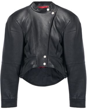 McQueen Sculpted Shoulder Leather Jacket - Blue