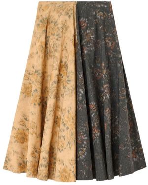 Ganni Floral Printed Panelled Flared Midi Skirt - Brown