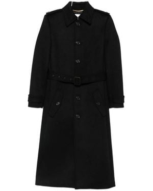 Saint Laurent Belted Single-Breasted Coat - Black