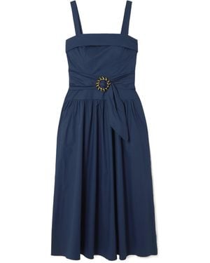 Saloni Zinnia Buckled Cotton-Blend Poplin Midi Dress - Blue