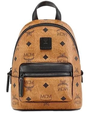 MCM Stark Monogram Print Zipped Backpack - Natural