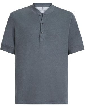 Brunello Cucinelli Cotton Waffle Jersey T-Shirt With Henley Collar - Blue