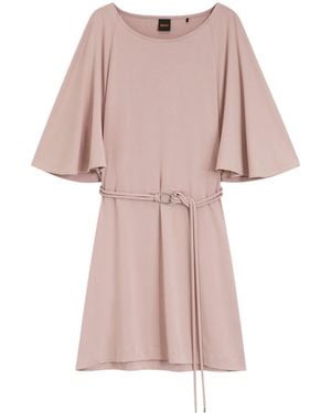 BOSS Belted Jersey Dress With Cape-Style Detail - Pink
