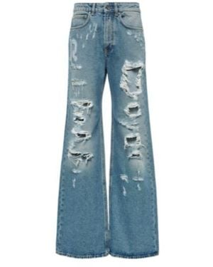Rabanne Distressed High-Rise Wide-Leg Jeans - Blue