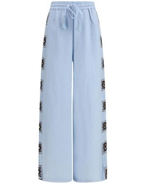 ALÉMAIS Grace Embroidered Wide-Leg Trousers - Blue