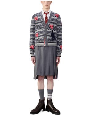 Thom Browne Rose And Raven Knitted Cardigan - Blue