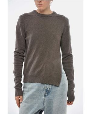 Rick Owens Crewneck Sweater With Side Slit - Gray