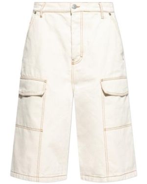 Ami Paris Ami Wide Leg Cargo Bermuda Shorts - Natural