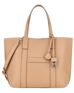 Hogan Logo Embossed Top Handle Bag - Natural