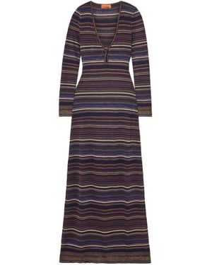 Missoni Striped Crochet Knit Dress - Purple