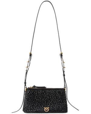 Pinko Mini Double Bag Fully Embellished Shoulder Bag - White