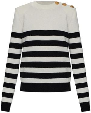 Balmain Striped Buttoned Knit Jumper - White
