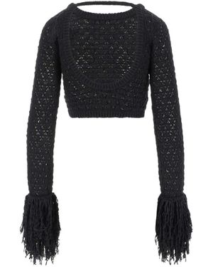 ROTATE BIRGER CHRISTENSEN Open-Back Fringed Crop Top - Black