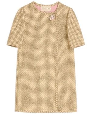 Valentino Short Canestrello Lurex Tweed Dress - Natural