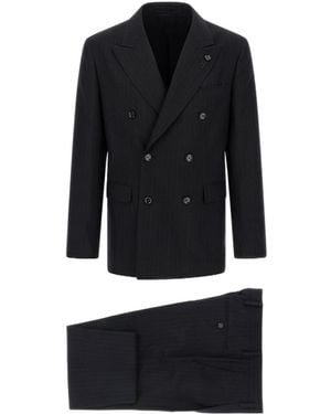 Lardini Feeling Pinstripe Double-Breasted Suit - Black